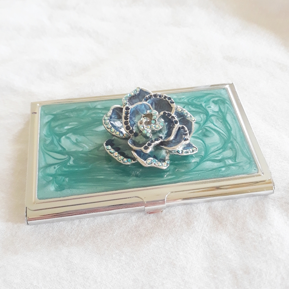 Jeweled Rose Business Card Holder